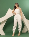 Conjunto Calça Jogger + Cropped com Aplicações - Branco (Veste 38/40)