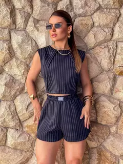 Conjunto Cropped + Short - Preto Listrado (Veste 38/42) na internet