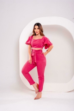 Conjunto Cropped + Calça Clochard - Rosa Pink (38/40) na internet