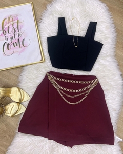 Conjunto Cropped + Short Saia VINHO (Veste 38/40)