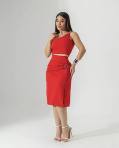 Conjunto Social Cropped + Saia Midi FENDA - Vermelho (Veste 38/40)