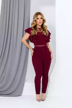 Conjunto Cropped + Calça - Vinho (Veste 38/40) na internet