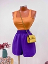 Conjunto Cropped Mostarda + Short Roxo (Veste 38/40)