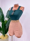 Conjunto Cropped Verde + Short Rosé (Veste 38/40)