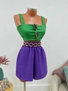 Conjunto Cropped Verde + Short Roxo (Veste 38/40)