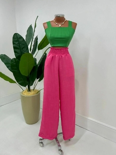 Conjunto Calça Pantalona Rosa + Cropped Verde (38/40)
