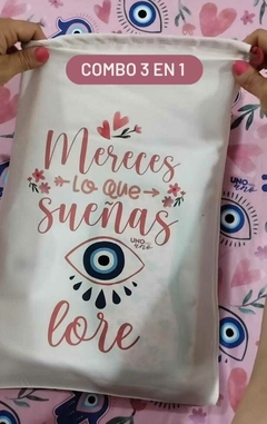 Combo pijama 3 en 1 con antifaz y bolsita personalizada