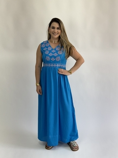 Vestido bordado Tati azul - comprar online