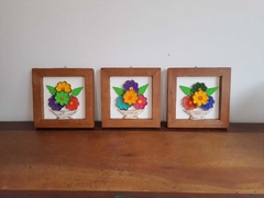 Kit 3 Quadros Flores 22x22cm fundo Branco