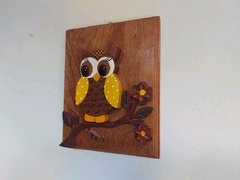 Quadro Coruja no Galho de Flores P Amarelo - loja online