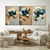 Trio de Quadros Decorativos Flores Azul com Dourado na internet