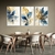 Trio de Quadros Folhas Azul com Dourado