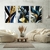 Trio de Quadros Decorativos Abstrato Azul e Dourado