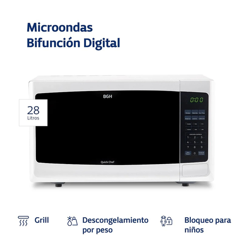 MICROONDAS BGH 28L DIGITAL/ GRILL BLANCO