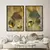 Quadro Decorativo 2 Telas Florais e Folhagens Oriental Folhas Douradas