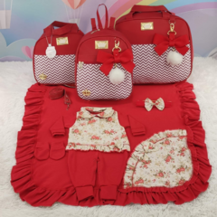 KIT BOLSA MATERNIDADE 3 PEÇAS CHEVRON VERMELHO + SAIDA MATERNIDADE MENINA - loja online