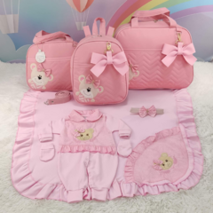 KIT BOLSA MATERNIDADE 3 PEÇAS URSO ROSA + SAIDA MATERNIDADE MENINA BABY