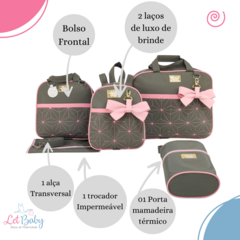 KIT BOLSA MATERNIDADE 5 PEÇAS ESTRELA CINZA C/ROSA