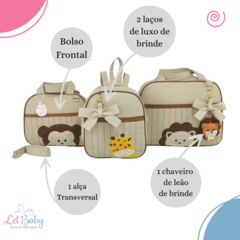 KIT BOLSA MATERNIDADE 3 PEÇAS SAFARI BEGE + SAIDA MATERNIDADE MENINA - Let Baby Bolsas De Maternidade