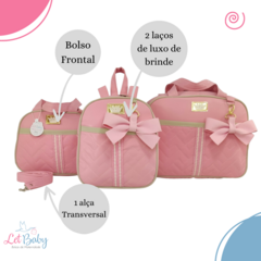 KIT BOLSA MATERNIDADE 3 PEÇAS LAÇO ROSA + SAIDA MATERNIDADE MENINA