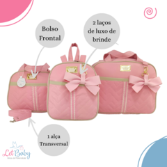 KIT BOLSA MATERNIDADE 3 PECAS LAÇO ROSA - loja online