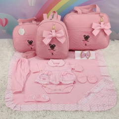 KIT BOLSA MATERNIDADE 3 PEÇAS BAILARINA ROSA LULU+ SAIDA MATERNIDADE MENINA