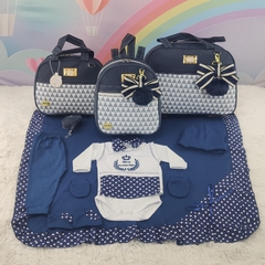 KIT BOLSA MATERNIDADE 3 PEÇAS CHEVRON MARINHO + SAIDA MATERNIDADE MENINO na internet