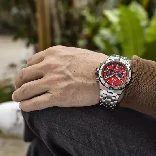 Reloj Festina CHRONO BIKE de hombre con malla de acero fondo rojo