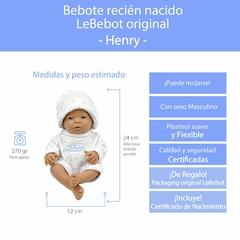 HENRY- Bebote Recién Nacido Mini (con sexo)-Lb415 ¡DE REGALO! Packaging LeBebot en internet