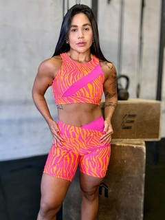 Conjunto Short Fitness Zebra Laranja