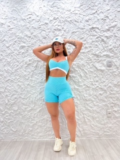 Conjunto Short Fitness Brocado Lux Azul na internet