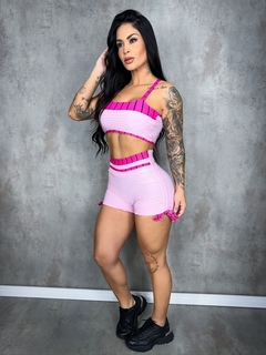 Conjunto Short Fitness Brocado Lux Rosa - comprar online