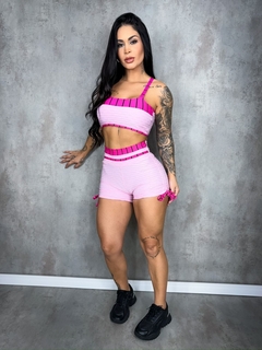 Conjunto Short Fitness Brocado Lux Rosa na internet