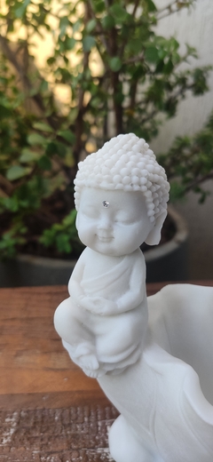 E.039 - Porta Coisas Monge Meditando em Marmorite - 15 cm - Mari Plata Zen