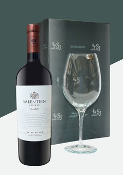 1 Copón de Vino de Cristal + 1 botella de Vino Salentein Reserva Malbec 750 cc en Caja Estuche Cristalería San José