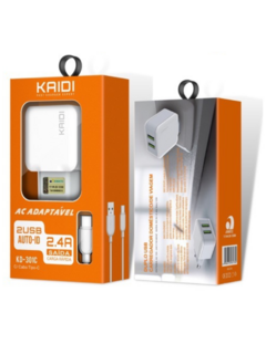 Carregador Tipo C - Kaidi - 2.4A - Cabo + 2 saídas USB na internet
