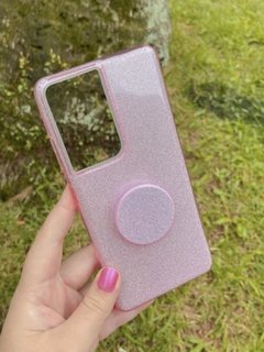 Case Glitter Anti-impacto com Pop - Samsung S21 Ultra - Rosa Bebê