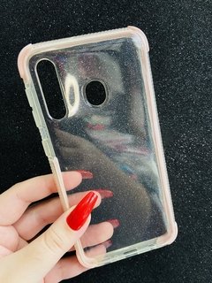 Case Anti-impacto com glitter e borda rosa - Samsung M20