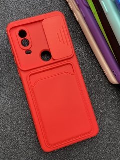Case Slide Porta Cartão - Motorola One Vision - Com veludo interno - Vermelho