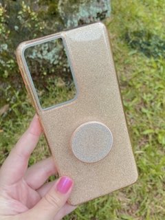Case Glitter Anti-impacto com Pop - Samsung S21 Ultra - Dourado