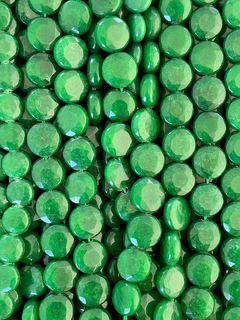 Fio de Pedra Jade Verde  Esmeralda Moeda Facetada 12mm