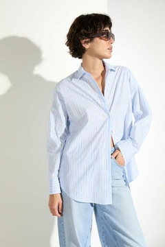 Camisa Rayada Celeste / Ver - comprar online