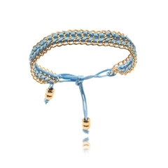 PULSEIRA 2 FILEIRAS ELOS AZUL BB BANHADO A OURO - comprar online