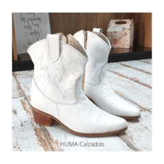 HUMA10 Bota Texana caña corta Blanca con costuras en natural - comprar online