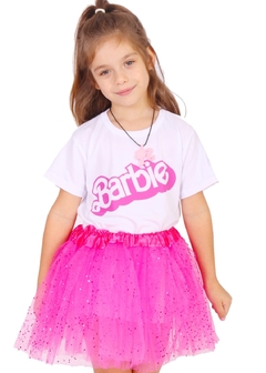 Disfraz infantil Barbie remera + tutú + collar