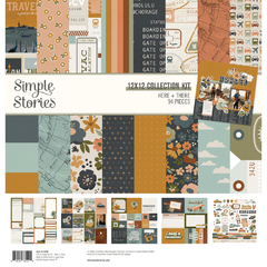 Simple Stories - Coleção Here + There - Kit 12 Papéis + Adesivos