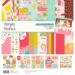 Simple Stories - Coleção Retro Summer - Kit 12 Papéis para Scrapbook + Adesivos