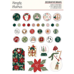 Simple Stories - Coleção Boho Christmas - Brads adesivos