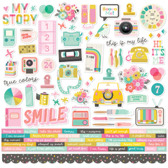 Simple Stories - Coleção True Colors - Kit 12 Papéis para Scrapbook + Adesivos - comprar online