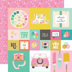 Simple Stories - Coleção True Colors - Kit 12 Papéis para Scrapbook + Adesivos